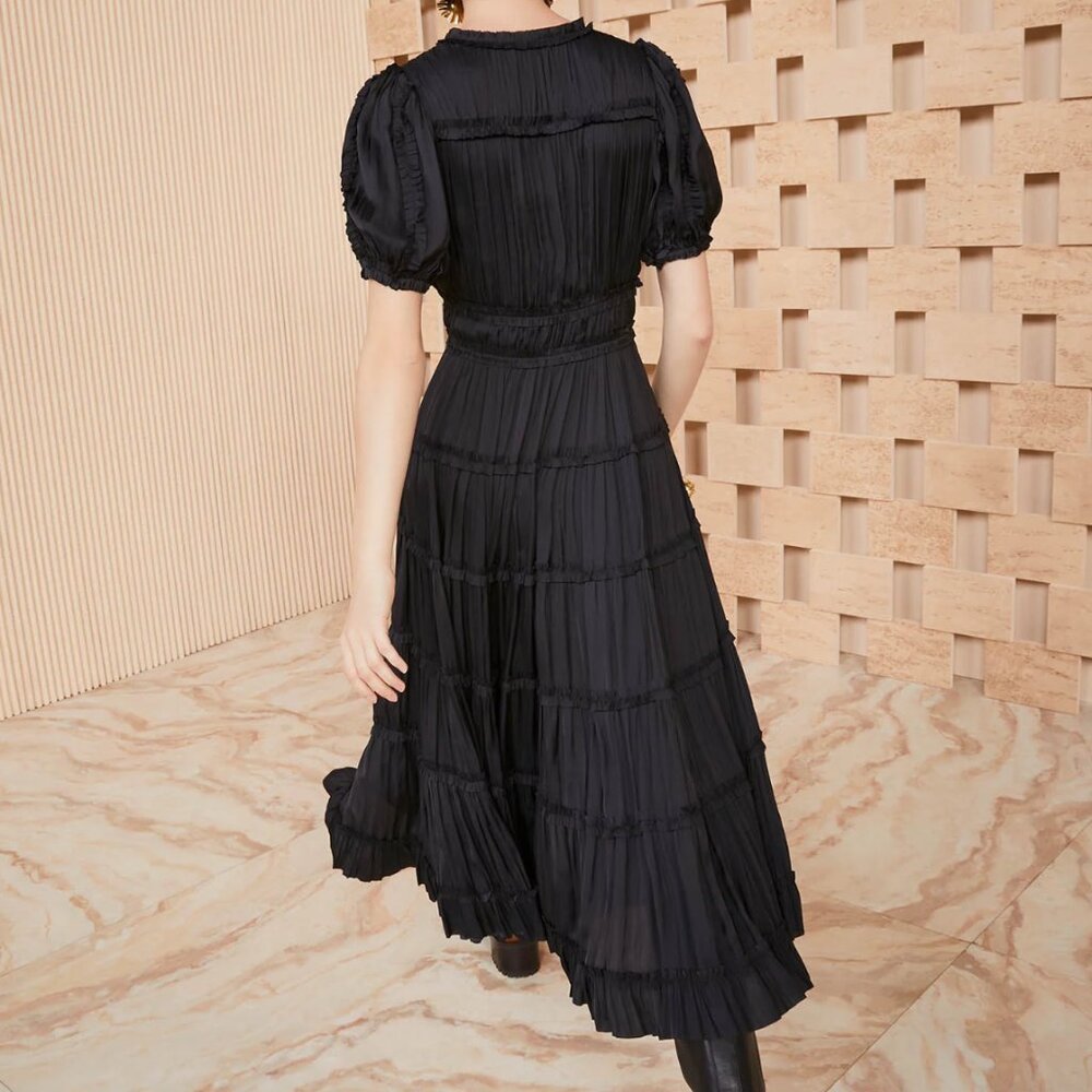 Ulla Johnson, Olivia Midi Dress in Black Satin, Size 0 - Picture 2 of 16